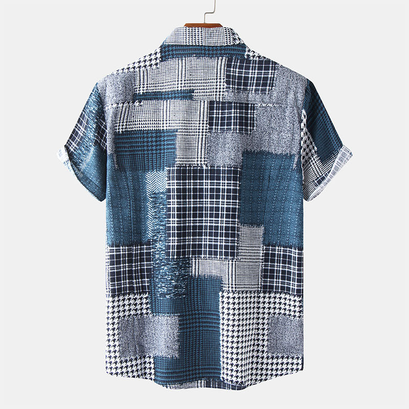 Abstract Printed Men's Short Sleeve Shirt In Retro Look