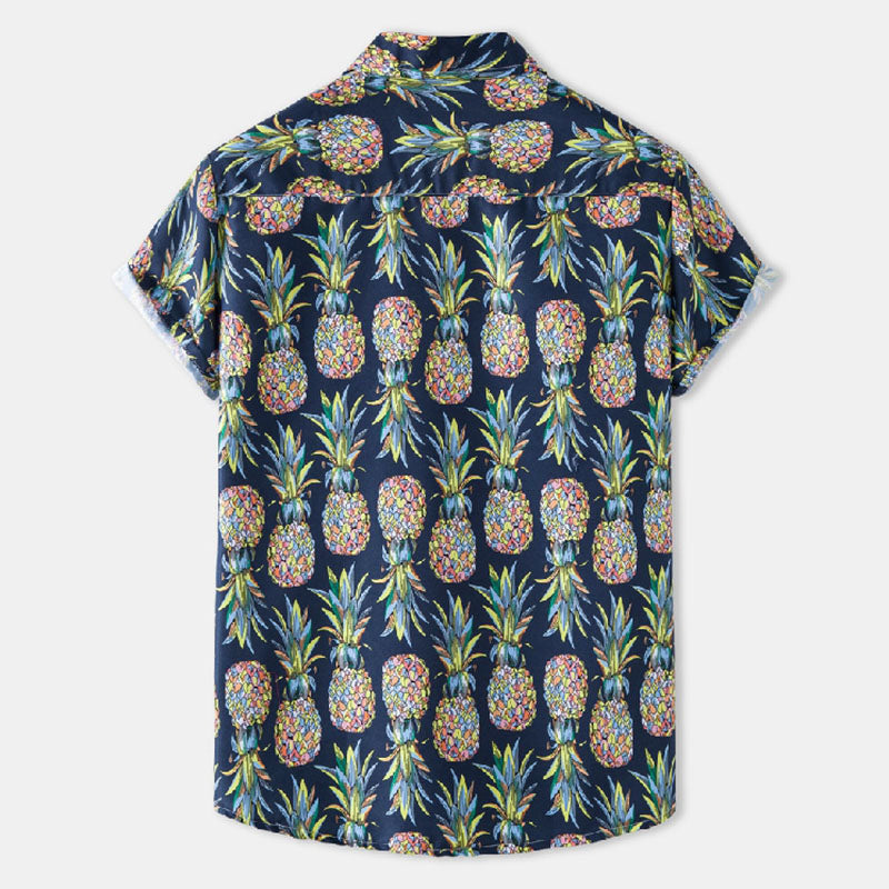 Men'S Short-Sleeved Shirt With Pineapple Print Made Of Cotton