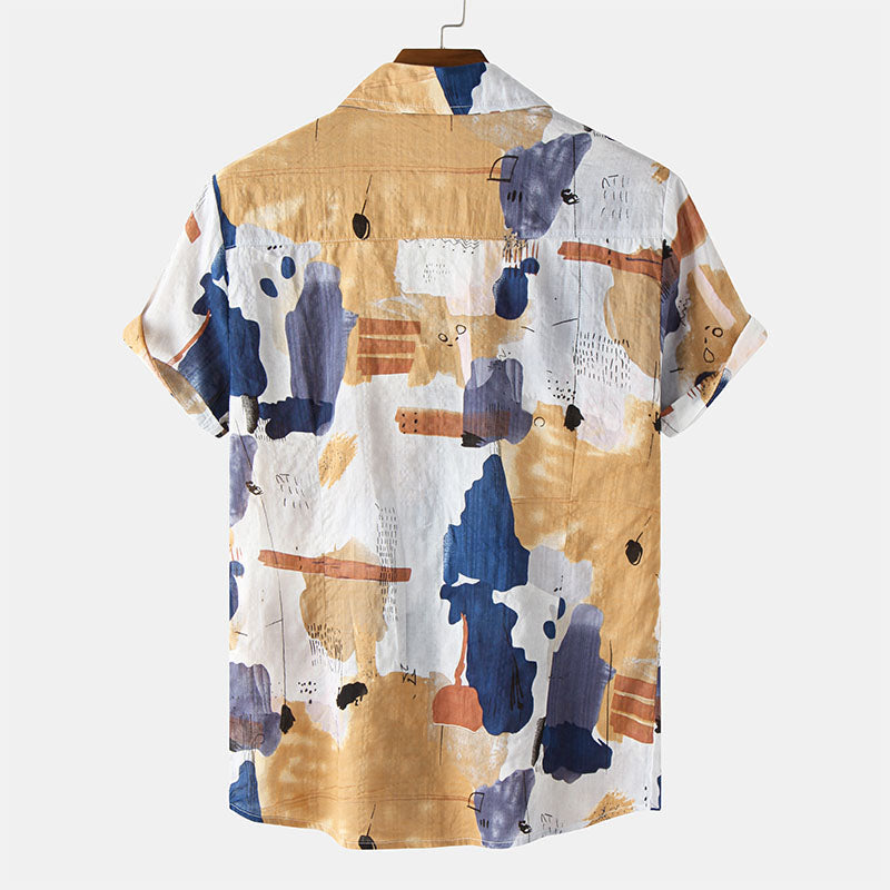 Brightly Printed Men's Short Sleeve Shirt In Cool Boho Design