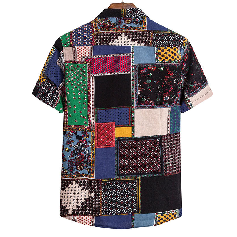 Stylish Men'S Short-Sleeved Shirt With Vintage Print Made Of Cotton