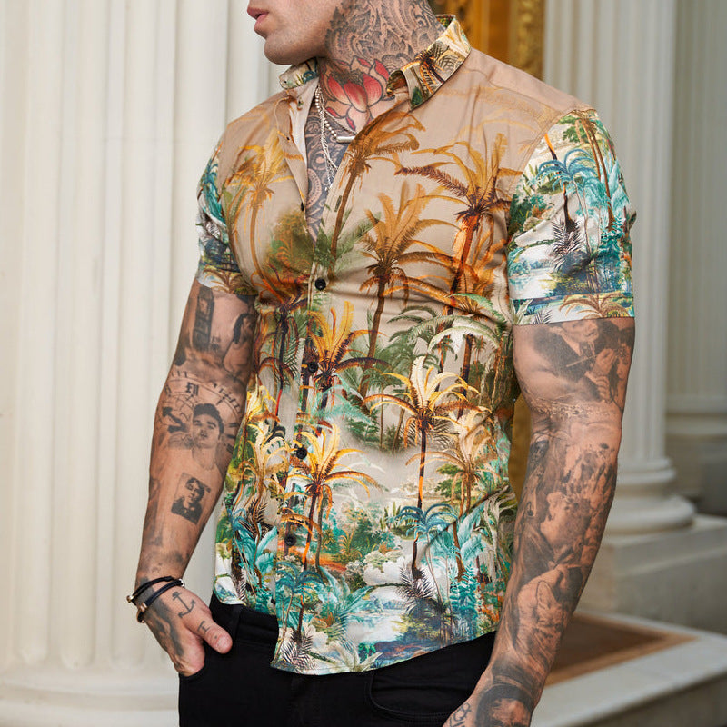 Printed Men'S Short-Sleeved Shirt In A Cool Reverse Look