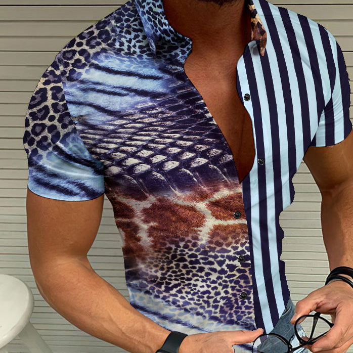 Men'S Striped Shirt With Contrasting Print