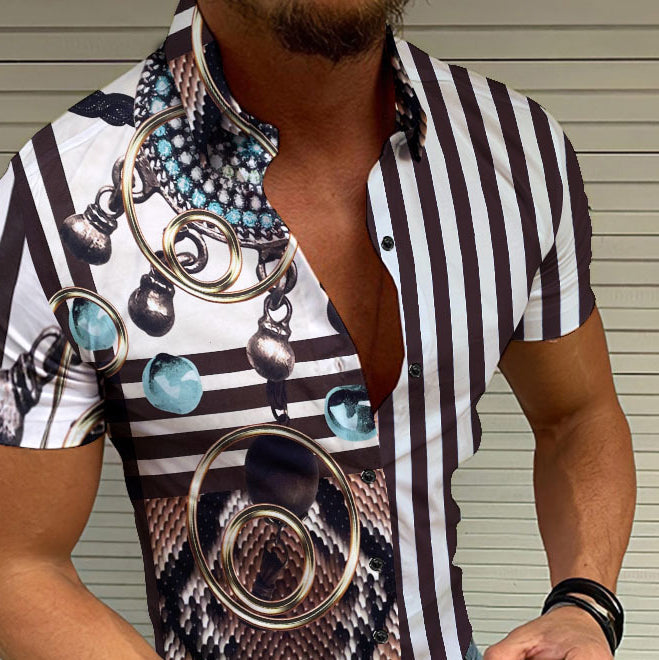 Printed Contrast Men'S Short Sleeve Shirt For Every Occasion