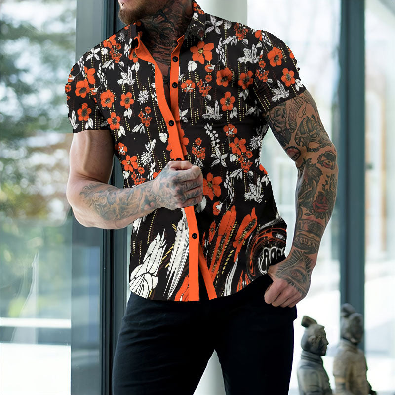 Loose Printed Men'S Holiday Shirt In Tropical Design