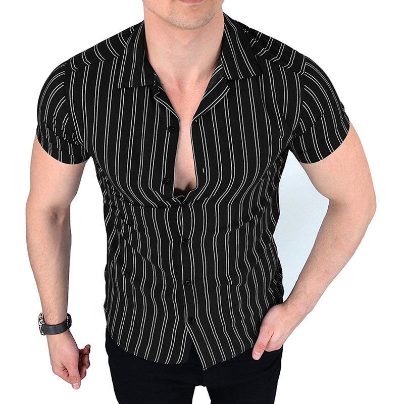 Men'S Striped Short Sleeve V-Neck Shirt