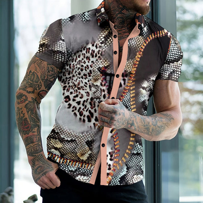 Printed Men'S Short-Sleeved Shirt In Lapel Look