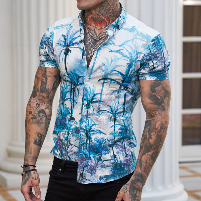 Printed Men'S Short-Sleeved Shirt In A Cool Reverse Look