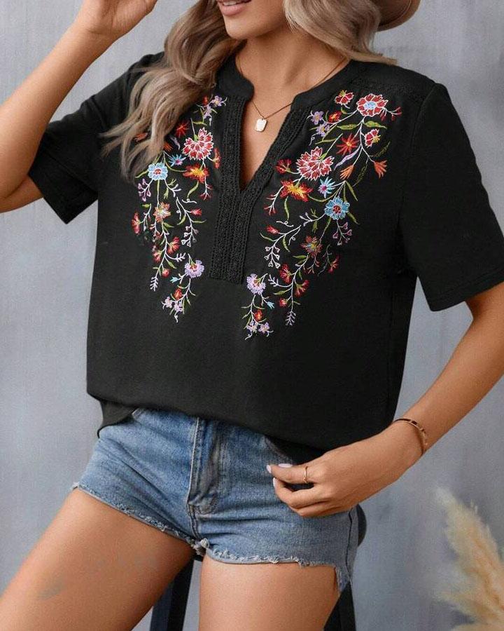 Embroidered Patchwork Lace Blouse For Women