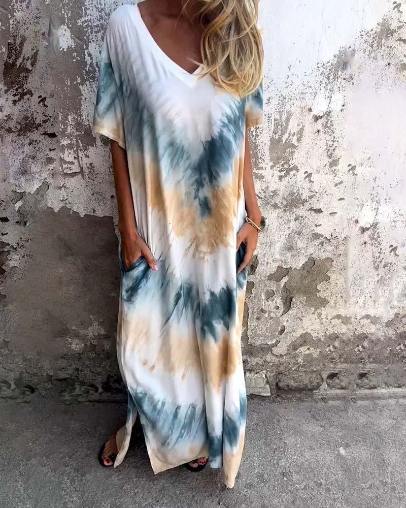 Women'S V-Neck Batik Maxi Dress