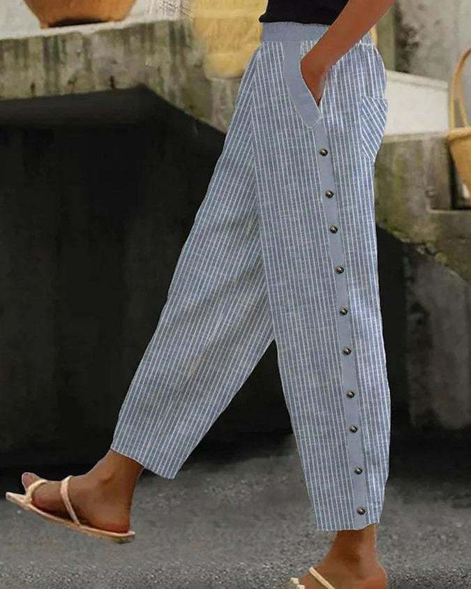 Women'S Cotton Linen Striped Pants