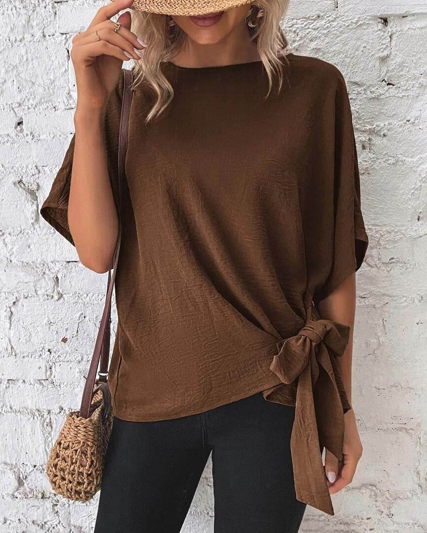 Batwing Sleeve Knot Blouse For Women