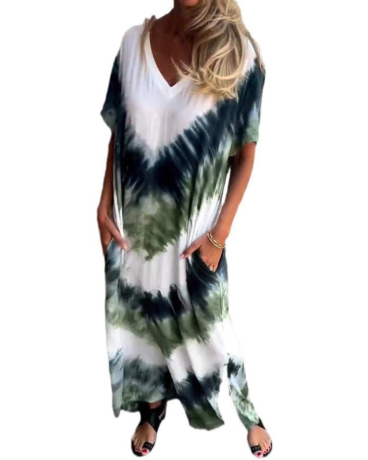 Women'S V-Neck Batik Maxi Dress