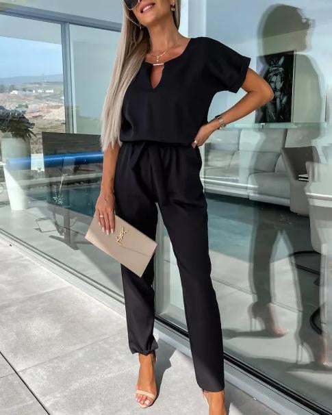 Women'S V-Neck Belted Jumpsuit