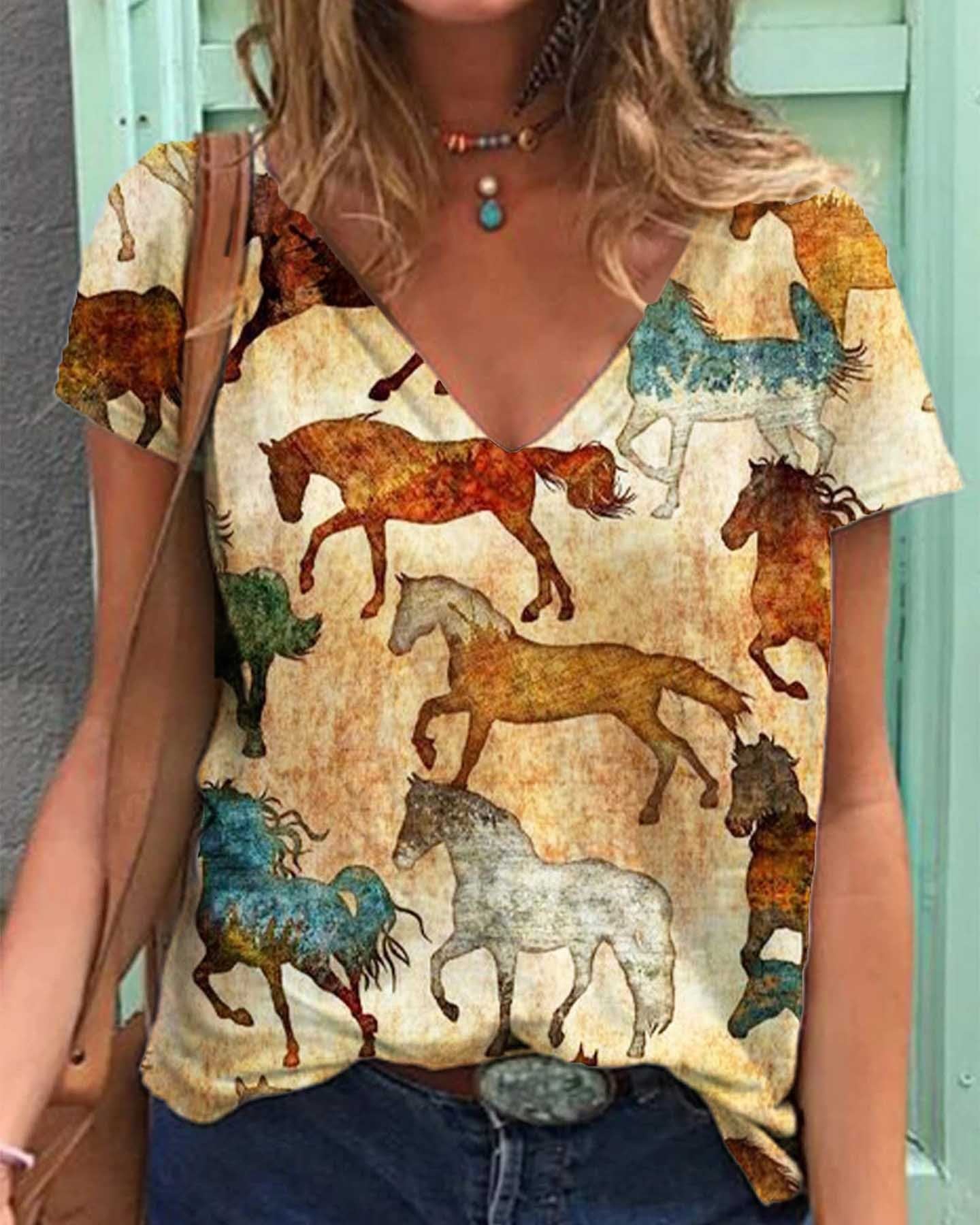 Unique V-Neck Women'S Blouse With Vintage Print