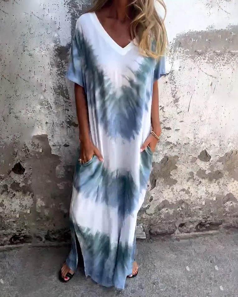 Women'S V-Neck Batik Maxi Dress