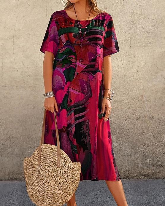 Women'S Maxi Dress With Round Neck