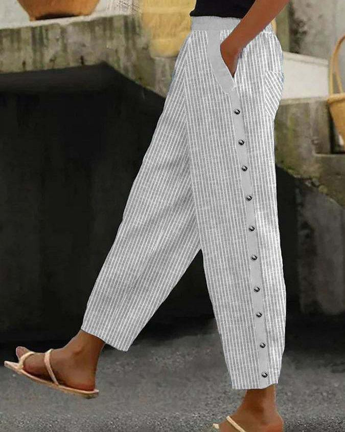 Women'S Cotton Linen Striped Pants