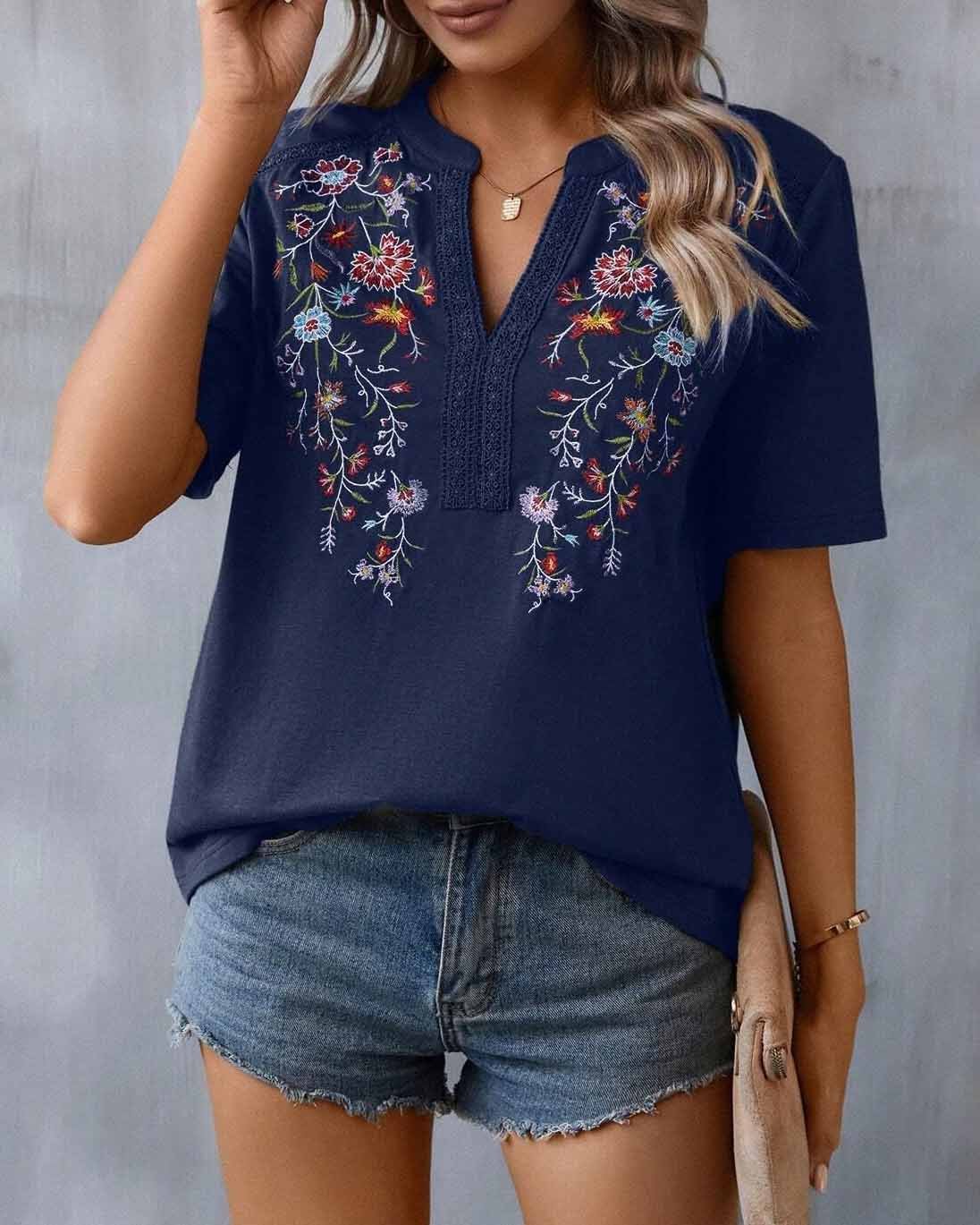 Embroidered Patchwork Lace Blouse For Women