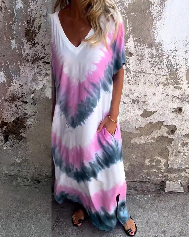 Women'S V-Neck Batik Maxi Dress