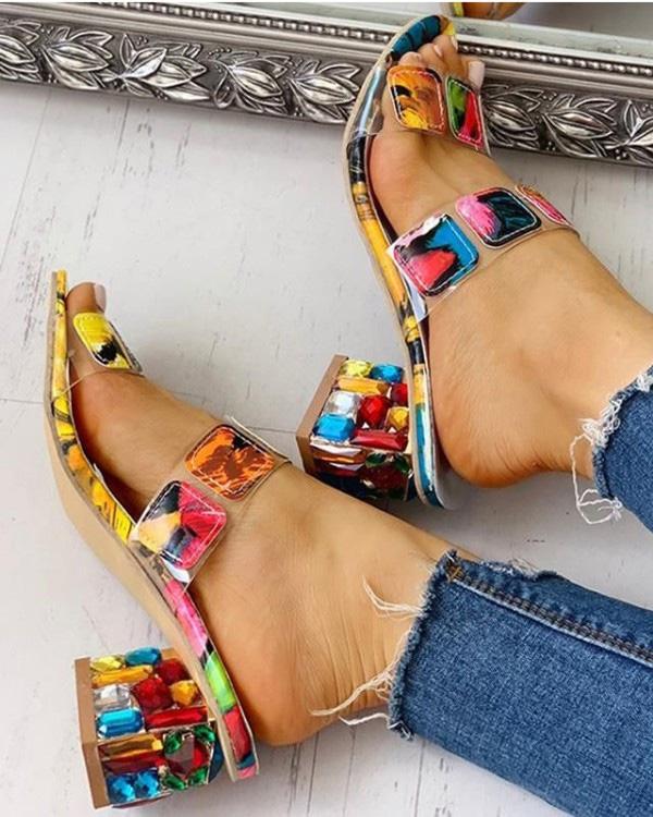 Rhinestone Sandals With Color Block Design For Women