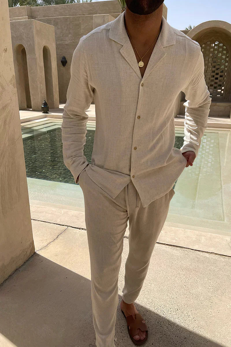 Men's 2-Piece Leisure Linen Outfit For Summer